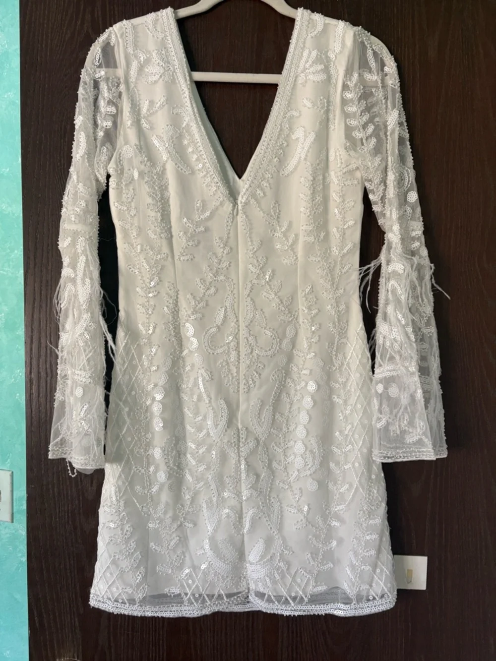 Larisa white printed sequin long sleeve dress - Picture 2 of 8